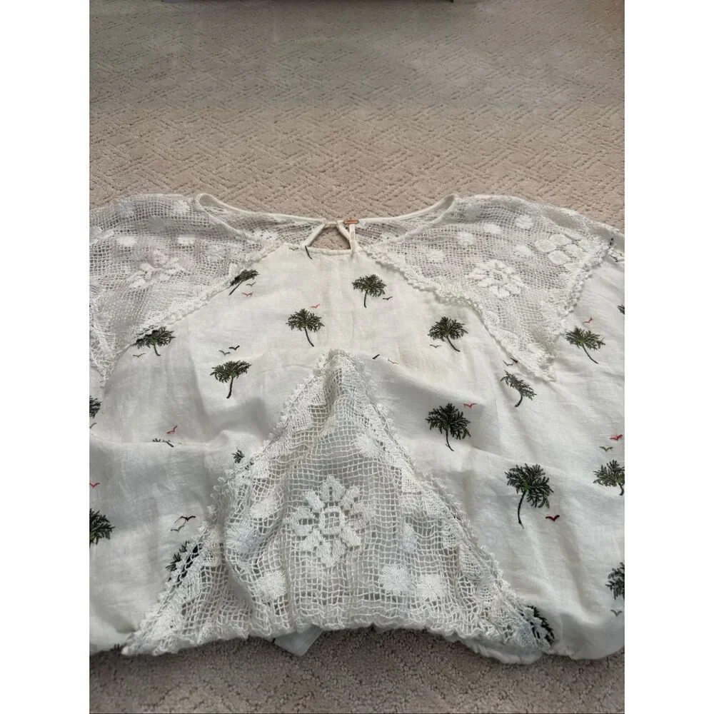 EUC Free People Palms Print Linen Cotton Blouse
